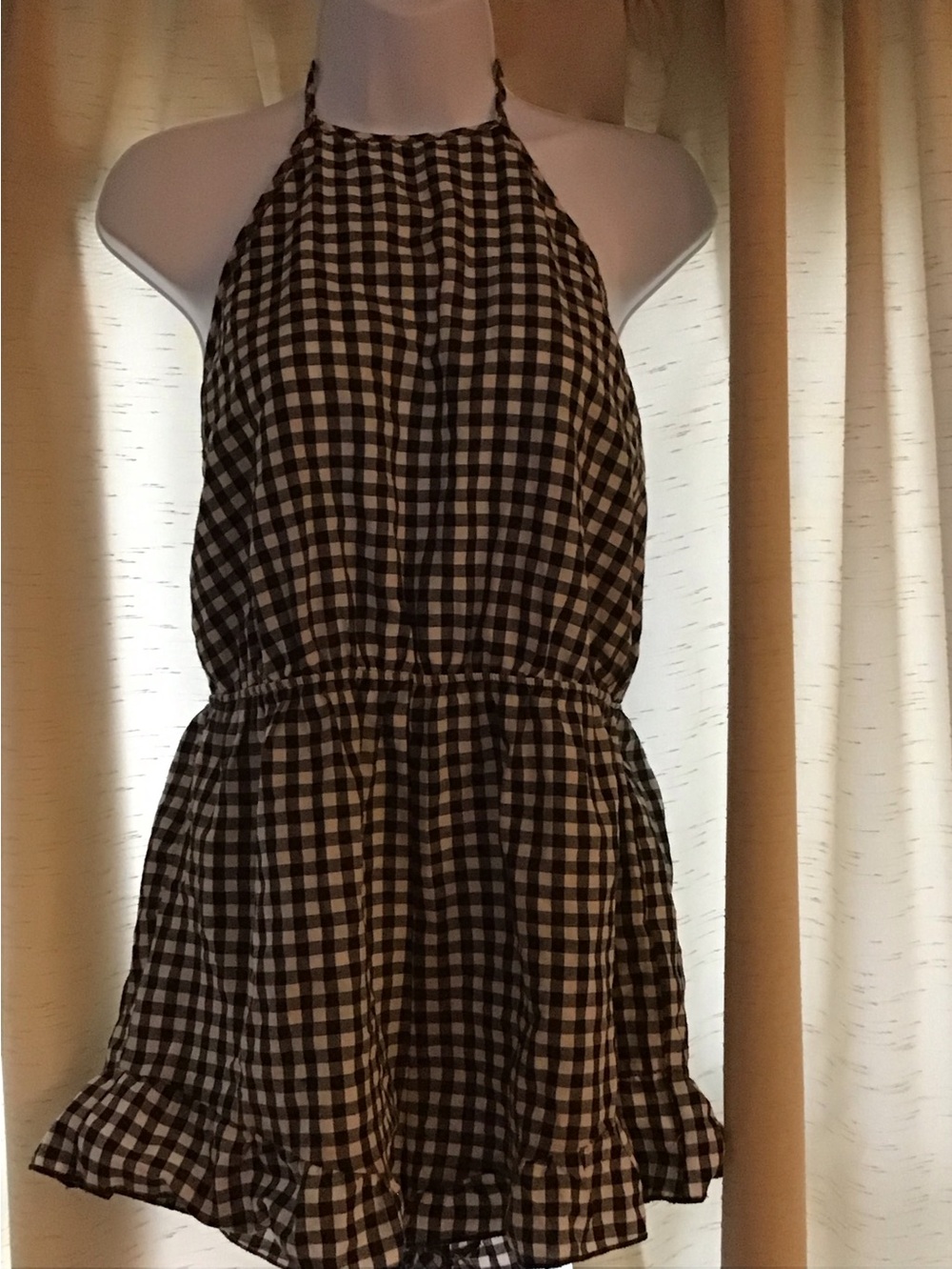 SHEIN Black and White Gingham Halter Romper